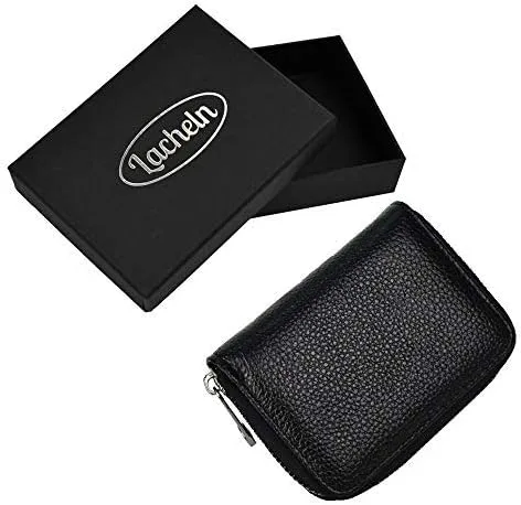 Miniatura 7 de Lacheln Portatarjetas para mujeres y hombres, carteras pequeñas RFID, estuche para tarjetas de crédito, organizadores de dinero, Negro, 20 ranuras