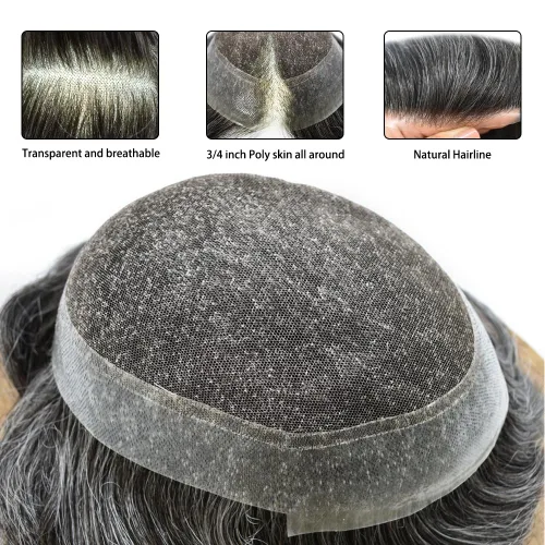 Miniatura 6 de Toupee para hombres Piezas de cabello humano real Encaje suizo para hombres Toupee unidades de cabello humano europeo para hombres Hairpieces Hair