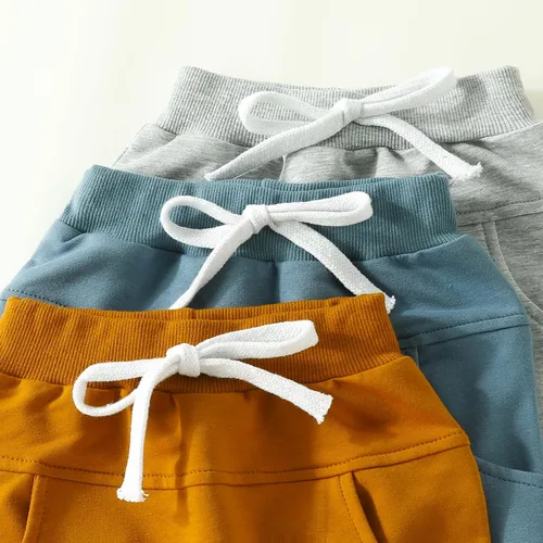 Miniatura 4 de Pantalones de otoño para bebé, paquete de 3 unidades, pantalones deportivos casuales de color sólido, con bolsillo y cintura elástica, pantalones