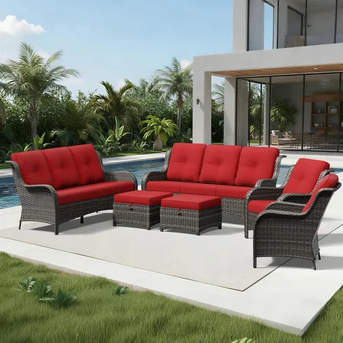 Miniatura 94 de Joyside Juego de sillas de mimbre para patio, juego de 3 piezas de mimbre para exteriores con 2 sillas reposabrazos y 1 mesa auxiliar para terraza