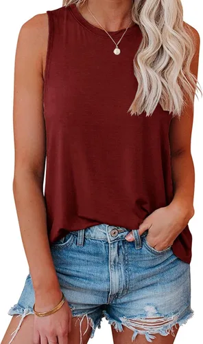 Miniatura 25 de JAWINT Camisetas casuales sin mangas para mujer, cuello redondo, sin mangas, holgadas, holgadas