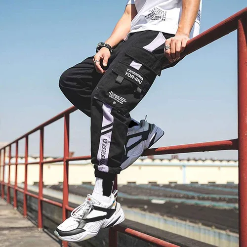 Miniatura 5 de XYXIONGMAO Pantalones deportivos casuales para hombre, pantalones deportivos holgados y casuales de hip hop, pantalones cargo negros para hombre