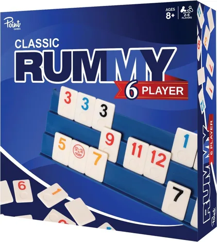 Point Games Rummy Cube - Juego de edición para 6 jugadores, juego familiar clásico, a partir de 8 años con más azulejos, seis bastidores, ideal para