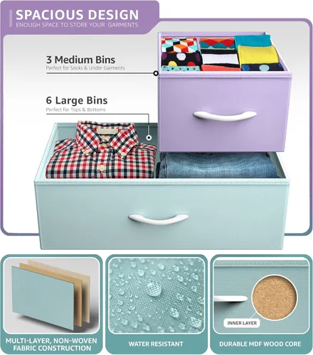 Miniatura 5 de Sorbus - Cómoda para niños con 9 cajones, mueble de almacenamiento en torre para dormitorio, pasillo, armario, organización de oficina, marco