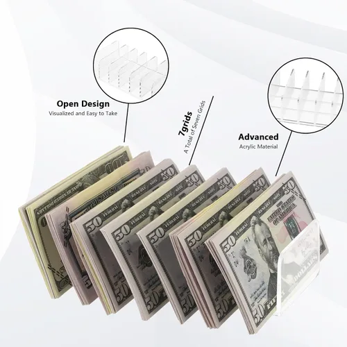 Miniatura 2 de Paquete de 2 bandejas acrílicas para dinero, bandeja de presupuesto de 7 secciones, organizador de dinero acrílico, organizador de dinero
