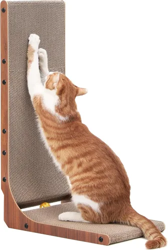 Miniatura 11 de FUKUMARU Rascador para gatos, 18.7 pulgadas en forma de L, almohadilla para rascar para gatos montada en la pared, cartón rascador para gatos