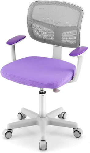 Silla de escritorio para niños, silla ergonómica giratoria para estudio con soporte lumbar, malla transpirable y ruedas universales, silla de Violeta