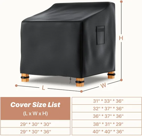 Miniatura 4 de Likorlove Fundas Impermeables para Sillas de Patio – 29" An x 30" Pr x 30" Al, Fundas 600D Resistentes para Muebles de Exterior para Sillas