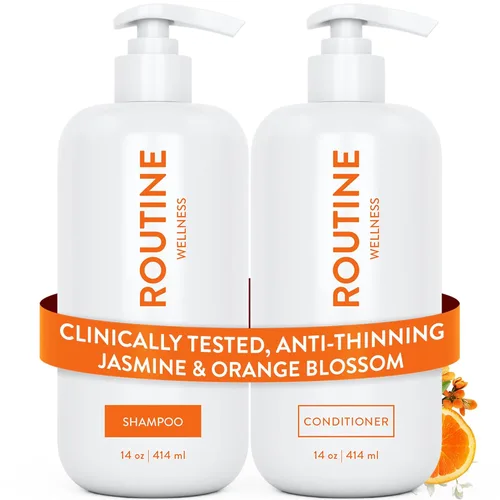 Miniatura 14 de Routine Wellness Set de champú y acondicionador antiadelgazamiento para cabello adelgazante - Biotin DHT Blocker Mujeres y Hombres - Champú seguro
