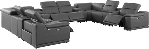 Miniatura 66 de BlackJack Furniture Venice - Juego de sofá reclinable seccional de cuero italiano de grano superior de 12 piezas con 4 reclinables eléctricos