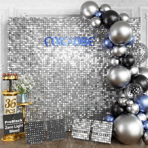 Miniatura 9 de COKAOBE ProBlack Series - Fondo de pared brillante de 48 piezas, panel de fondo cuadrado negro con lentejuelas, diseño negro que no se transparenta