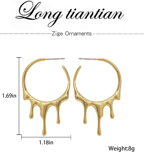 Miniatura 7 de Aretes de aro ligeros con forma de lágrima para mujer, de oro de 14 quilates, grandes ovalados, aretes de aro gruesos, de alto pulido, joyería