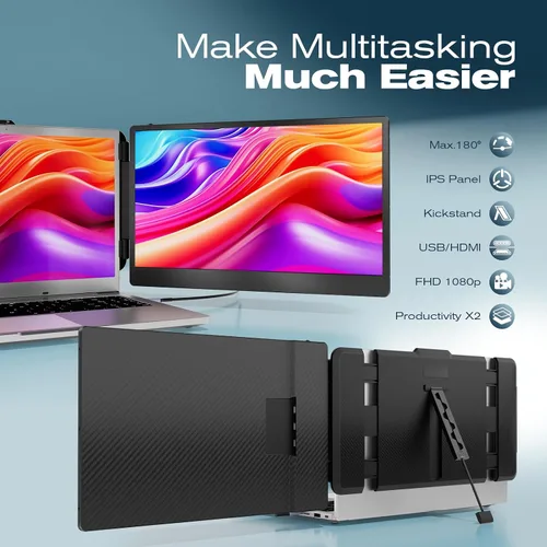Miniatura 2 de Teamgee Extensor de pantalla para laptop de 14 pulgadas, monitor portátil S1 Dual FHD IPS para portátiles de 13 a 17 pulgadas, USB-C/HDMI Plug &