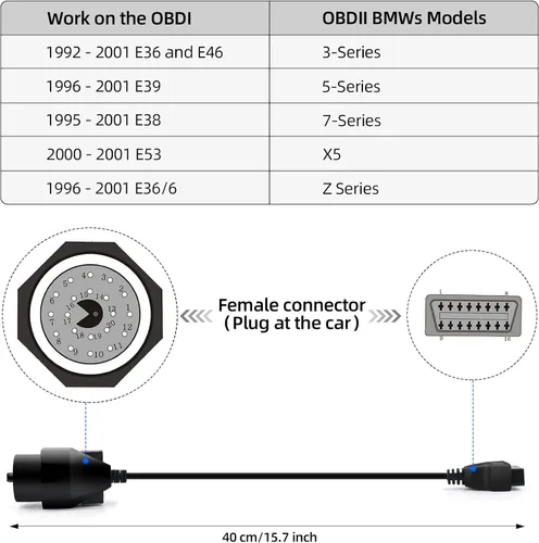 Miniatura 5 de Cable adaptador de conector OBD1 a 16PIN OBD2 de 20 pines para BMW E31 E32 E34 E36 Creator OBD 1 Cable de herramienta de escaneo
