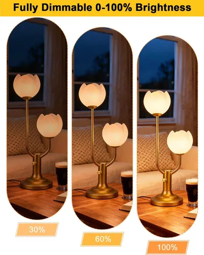 Miniatura 3 de Lightdot Lámpara de Mesa de Flores Doradas para Dormitorio, 2 Cabezas Florales 3000K Luz Blanca Cálida Regulable Lámparas de Mesita de Noche