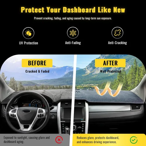 Miniatura 4 de TUCAREST Cubierta para salpicadero Compatible con Ford Escape 2020 2021 2022 Alfombrilla antideslizante para tablero de coche Protector de sol sin