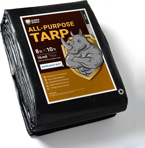 GUARD SHIELD Lona de polietileno negro y plateado superresistente de 8 x 10 pies, impermeable, lonas de 5/8 pulgadas de grosor, resistente a los