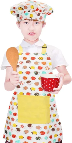 Miniatura 7 de Jennice House - Juego de delantal y gorro de chef para niños, lindos delantales para hornear de niños para cocinar delantales para bebés que hornean