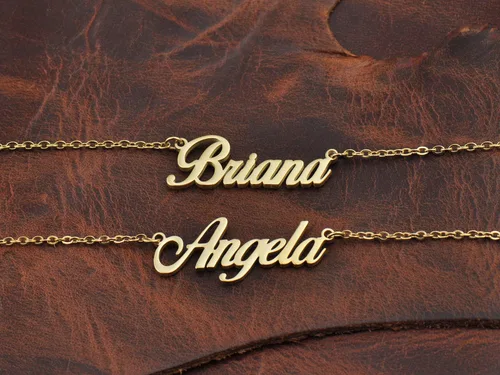 Miniatura 3 de HUAN XUN Collar personalizado con placa de identificación de oro para mujeres