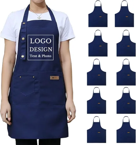 Miniatura 8 de Delantal personalizado para hombres y mujeres, delantales de lona de cocina personalizados con bolsillos, nombre, texto, logotipo, imagen