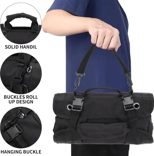 Miniatura 3 de Bolsa enrollable para herramientas, organizador de bolsa de herramientas, bolsas de almacenamiento enrollables con 6 bolsillos con cremallera y Negro