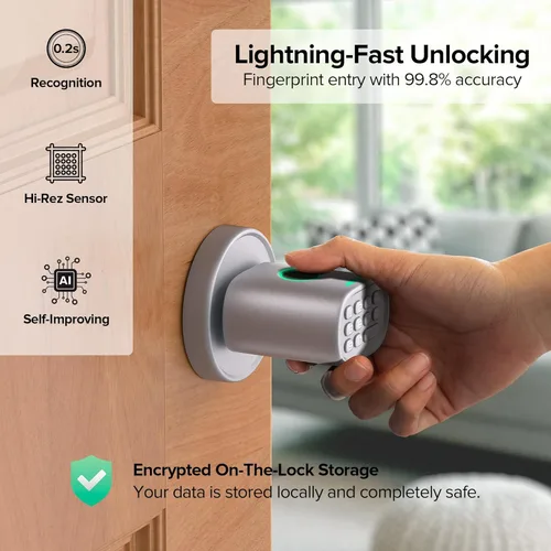 Miniatura 3 de ThorBolt - Cerradura de puerta de entrada sin llave, cerradura de puerta de huella digital con teclado, perilla biométrica para puerta, auto-bloqueo