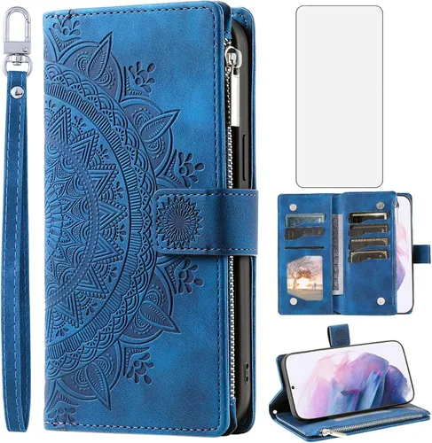 Asuwish Funda de teléfono para Samsung Galaxy S22 Plus S22+ 5G Funda tipo cartera con protector de pantalla de vidrio templado, correa para la
