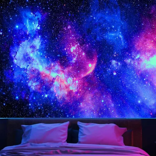Miniatura 12 de Tapiz de galaxia con luz negra para dormitorio, espacio estético, cielo estrellado, estrellas, universo, telón de fondo, póster de luz negra