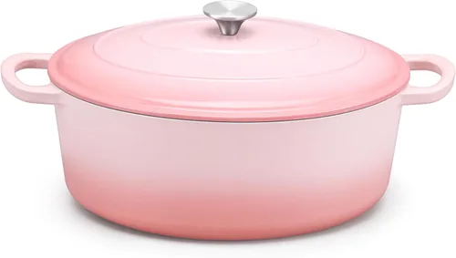 Miniatura 20 de E-far - Horno holandés de 6 cuartos de galón, esmaltado de hierro fundido con tapa, olla de cocina redonda antiadherente para Naranja