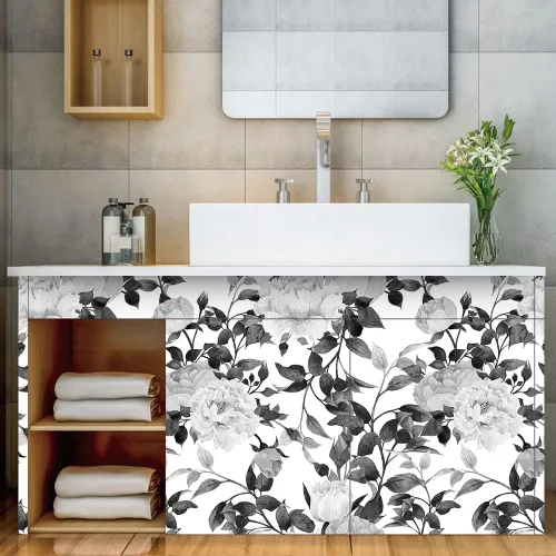 Miniatura 6 de Papel pintado floral de despegar y pegar, papel pintado en blanco y negro autoadhesivo, papel de contacto removible de vinilo con flores