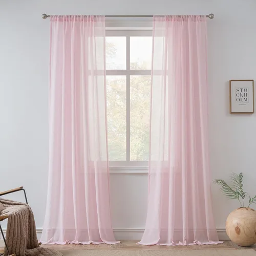 Miniatura 10 de FMFUNCTEX Cortinas Transparentes de Lino para Dormitorio, Cortinas Beige de 84 Pulgadas de Largo para Sala de Estar, Cortinas de Ventana de Mezcla