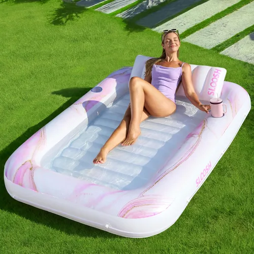 SLOOSH Inflatable Tanning Pool Lounger Float, 70" x 46" Pool Floats Adult with Pillow, 4 in 1 Suntan Tub Raft Floatie,Sunbathing Bed Lounge for