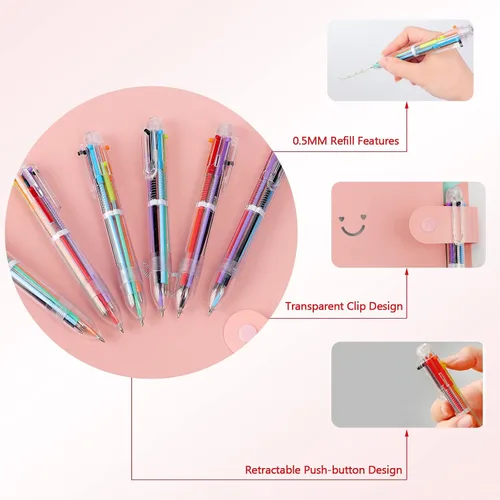 Miniatura 3 de Enyeopd Paquete de 6 bolígrafos multicolor en uno, bolígrafos divertidos para fiestas, bolígrafos retráctiles de colores para suministros de oficina