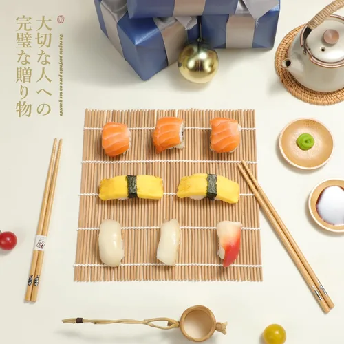 Miniatura 7 de Juego de elementos de bambú para hacer sushi Esterillas para enrollar carbonizadas, para repeler el moho. Incluye 2 esterillas para enrollar, 5