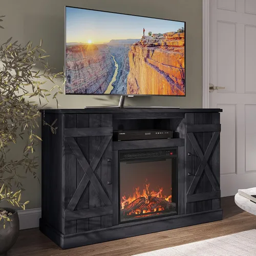 Miniatura 15 de BELLEZE Soporte de TV de 47 pulgadas con calentador eléctrico de chimenea de 18 pulgadas y consola de centro de entretenimiento multimedia para TV