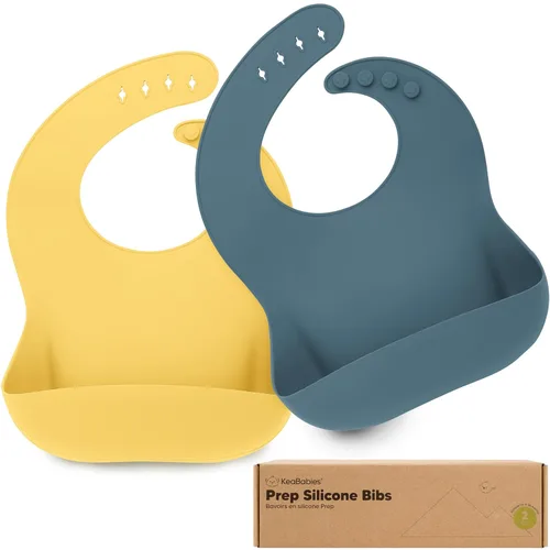 Miniatura 18 de KeaBabies Paquete de 2 baberos de silicona para bebés, niñas y niños, baberos resistentes de grado alimenticio para comer, atrapa alimentos grandes