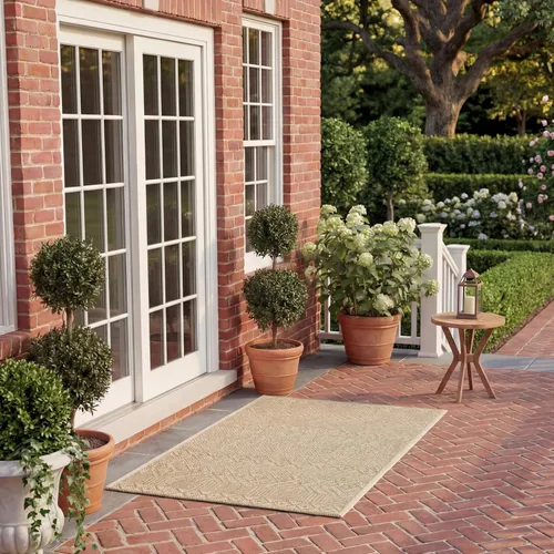 Miniatura 15 de SAFAVIEH Alfombra lavable para exteriores, colección Courtyard de 2.3 x 6.7 pies, beige y azul aguamarina, no desprende pelusa y es fácil