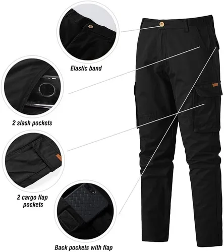 Miniatura 5 de JMIERR Pantalones cargo para hombre, casuales, de algodón, ajuste relajado, cintura elástica, ligeros, con múltiples bolsillos