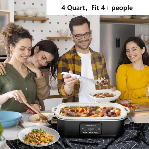 Miniatura 9 de Olla de cocción lenta programable de 4 cuartos de galón con plato de hornear de cerámica - Pequeño electrodoméstico de cocina perfecto para cenas