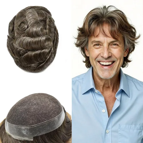 Miniatura 43 de Sistema de reemplazo de cabello de encaje francés para hombre, piezas de cabello de aspecto natural, color negro, marrón, rubio, gris, protesis