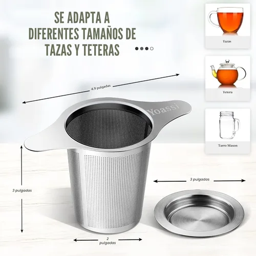 Miniatura 5 de Infusor de té de malla extra fina de acero inoxidable 18/8 con gran capacidad y tamaño perfecto con asas dobles para colgar en teteras, tazas