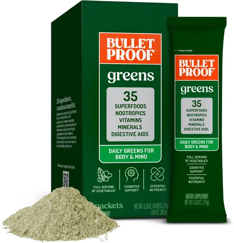 Bulletproof Paquetes de verduras, 15 unidades, polvo de verduras diarias con superalimentos y nootrópicos, porción completa de verduras, nutrientes