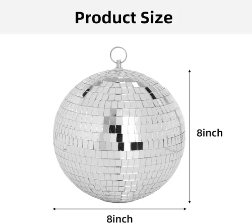 Miniatura 2 de DJBoomy Bola de discoteca de espejo colgante de 8 pulgadas: bolas de discoteca plateadas, bola de espejo con anillo colgante para decoración