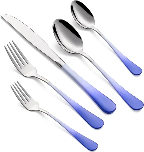 Miniatura 11 de Juego de cubiertos negros de 20 piezas para 4, juego de cubiertos de acero inoxidable 18/0, incluye cuchillos de cena, tenedores de cena, cucharas