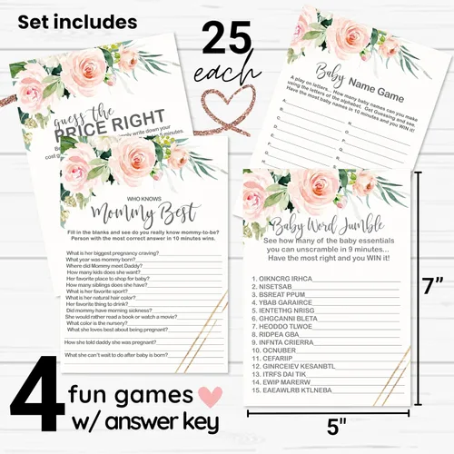 Miniatura 2 de Graceful - Juegos florales para baby shower, 25 cada uno, adivina el precio correcto, Baby Shower Word Scramble, Baby Name Race y Who Knows Mommy