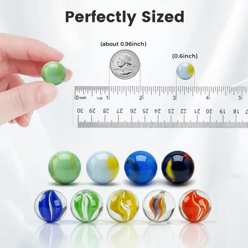 Miniatura 3 de Poplay - 50 hermosas canicas para jugar, varios colores (1 silbato gratis)
