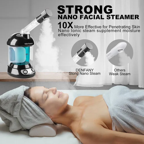 Miniatura 2 de Vaporizador Facial - DENFANY Vaporizador Facial Nano Iónico con Brazo Giratorio Extensible de 360° - Vaporizador Facial Portátil para Cuidado Azul