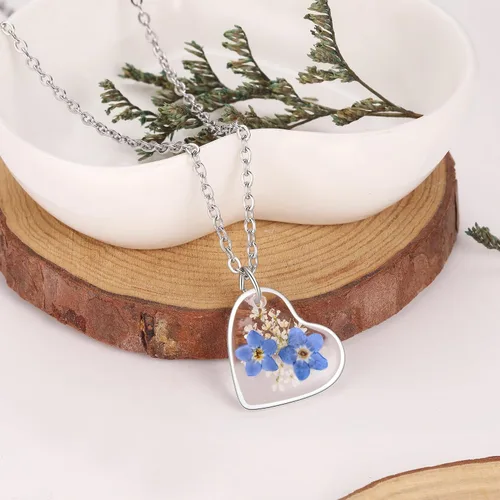 Miniatura 9 de Forget-Me-Not and Queen Anne's Lace Pressed Wildflower Necklace Birth Month Real Flower Necklace Gold/Silver Pressed Flower Jewelry