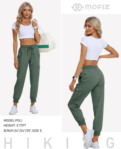 Miniatura 6 de MoFiz - Pantalones cargo para mujer de uso al aire libre, ligeros, joggers, con cintura elástica, pantalones deportivos, de senderismo, sudaderas