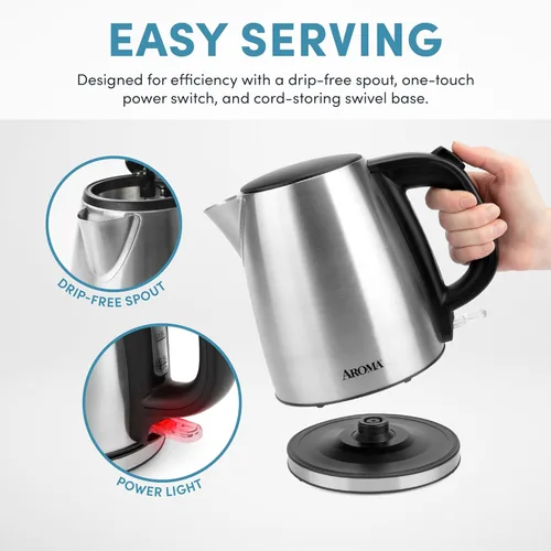 Miniatura 6 de Aroma Housewares - Tetera eléctrica de acero inoxidable de 1.0L / 4 tazas (AWK-267SB)